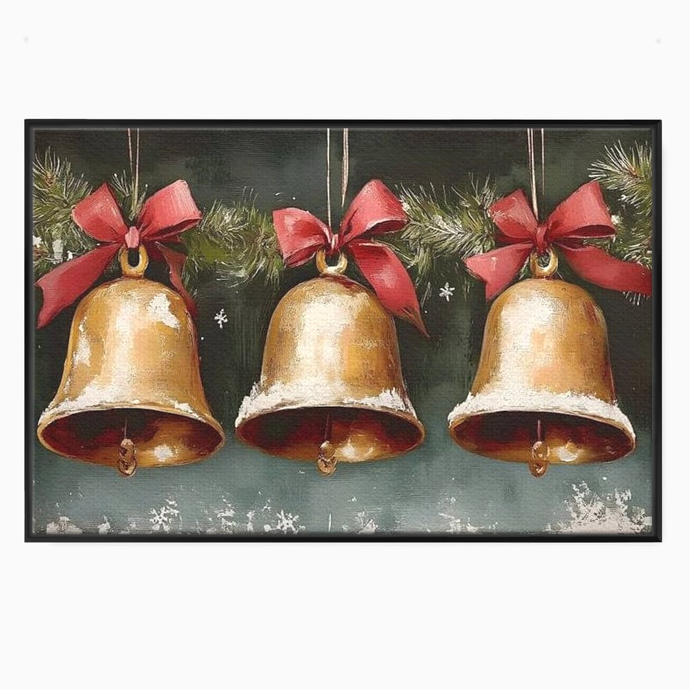 Leinwand Wandkunst Canvas Wall Art Premium, LuxCanva® D1084, Holiday Echos, Glocken, Weihnachten, Golden, Rot, Früchte, Tanne, Grün, Magie, Klang, Äste, Zweige, Tradition, Freude, Dezember, fröhlich, Kinderzimmer, Wohnzimmer, Schlafzimmer
