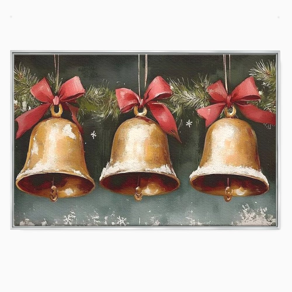 Leinwand Wandkunst Canvas Wall Art Premium, LuxCanva® D1084, Holiday Echos, Glocken, Weihnachten, Golden, Rot, Früchte, Tanne, Grün, Magie, Klang, Äste, Zweige, Tradition, Freude, Dezember, fröhlich, Kinderzimmer, Wohnzimmer, Schlafzimmer