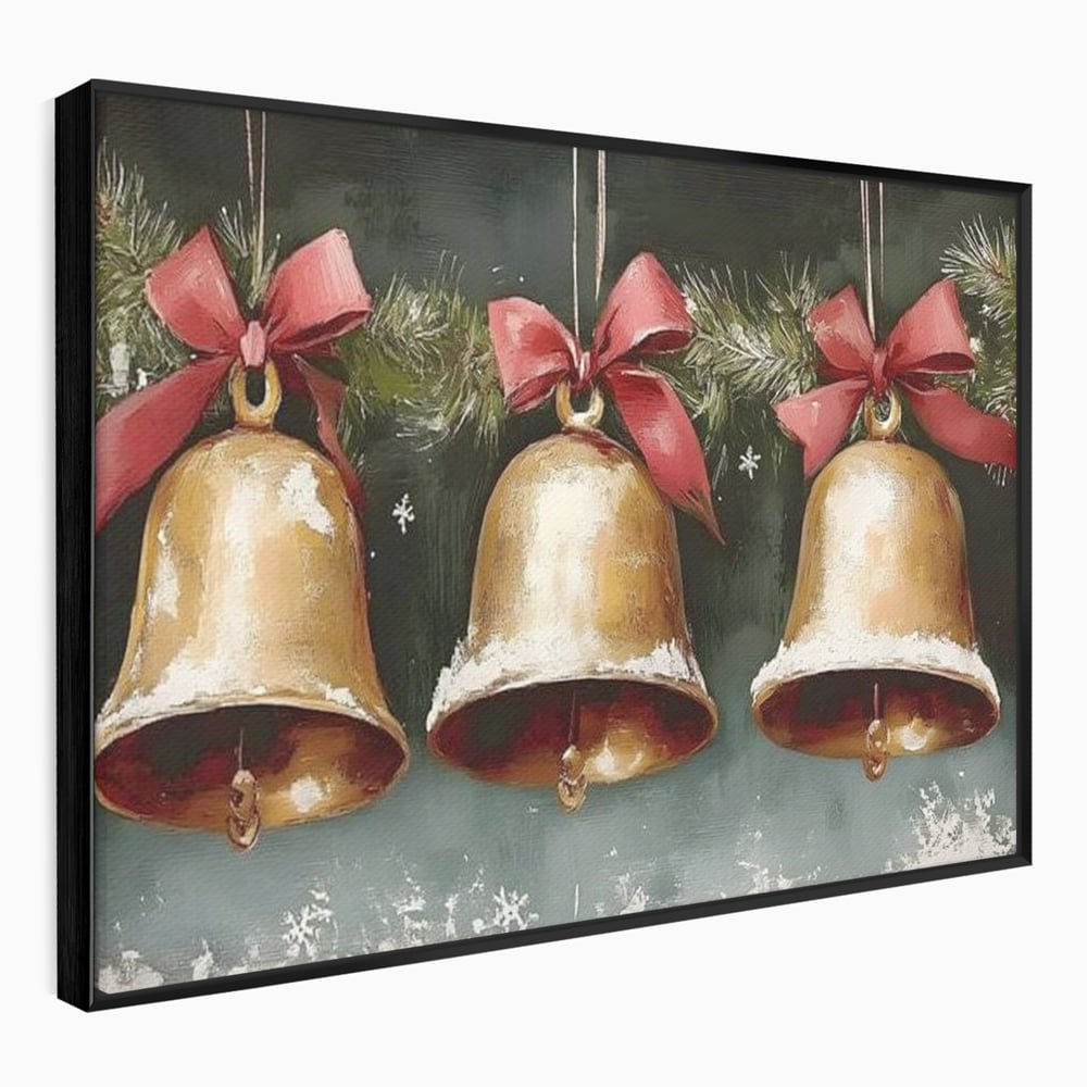 Leinwand Wandkunst Canvas Wall Art Premium, LuxCanva® D1084, Holiday Echos, Glocken, Weihnachten, Golden, Rot, Früchte, Tanne, Grün, Magie, Klang, Äste, Zweige, Tradition, Freude, Dezember, fröhlich, Kinderzimmer, Wohnzimmer, Schlafzimmer