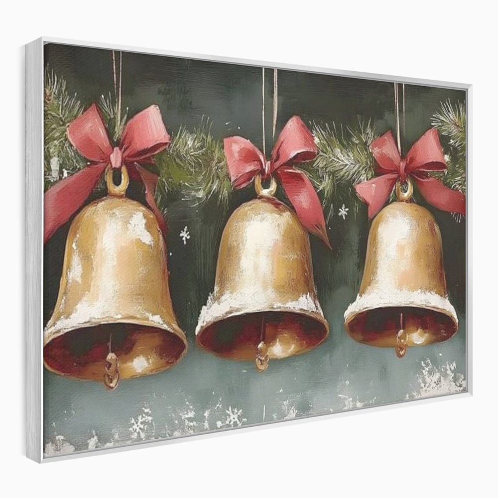 Leinwand Wandkunst Canvas Wall Art Premium, LuxCanva® D1084, Holiday Echos, Glocken, Weihnachten, Golden, Rot, Früchte, Tanne, Grün, Magie, Klang, Äste, Zweige, Tradition, Freude, Dezember, fröhlich, Kinderzimmer, Wohnzimmer, Schlafzimmer
