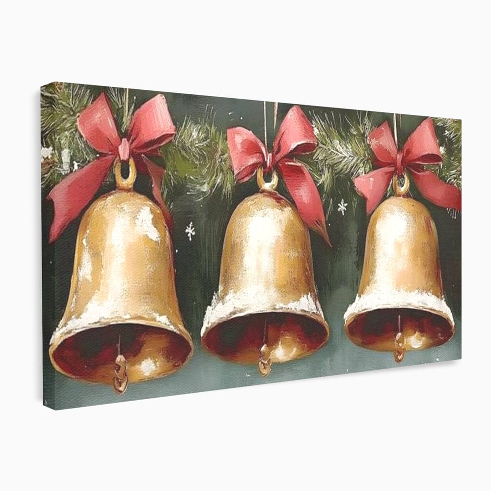 Leinwand Wandkunst Canvas Wall Art Premium, LuxCanva® D1084, Holiday Echos, Glocken, Weihnachten, Golden, Rot, Früchte, Tanne, Grün, Magie, Klang, Äste, Zweige, Tradition, Freude, Dezember, fröhlich, Kinderzimmer, Wohnzimmer, Schlafzimmer