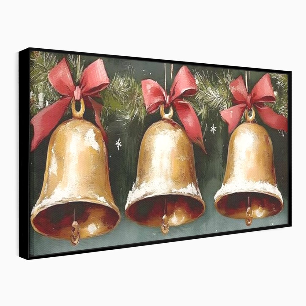 Leinwand Wandkunst Canvas Wall Art Premium, LuxCanva® D1084, Holiday Echos, Glocken, Weihnachten, Golden, Rot, Früchte, Tanne, Grün, Magie, Klang, Äste, Zweige, Tradition, Freude, Dezember, fröhlich, Kinderzimmer, Wohnzimmer, Schlafzimmer