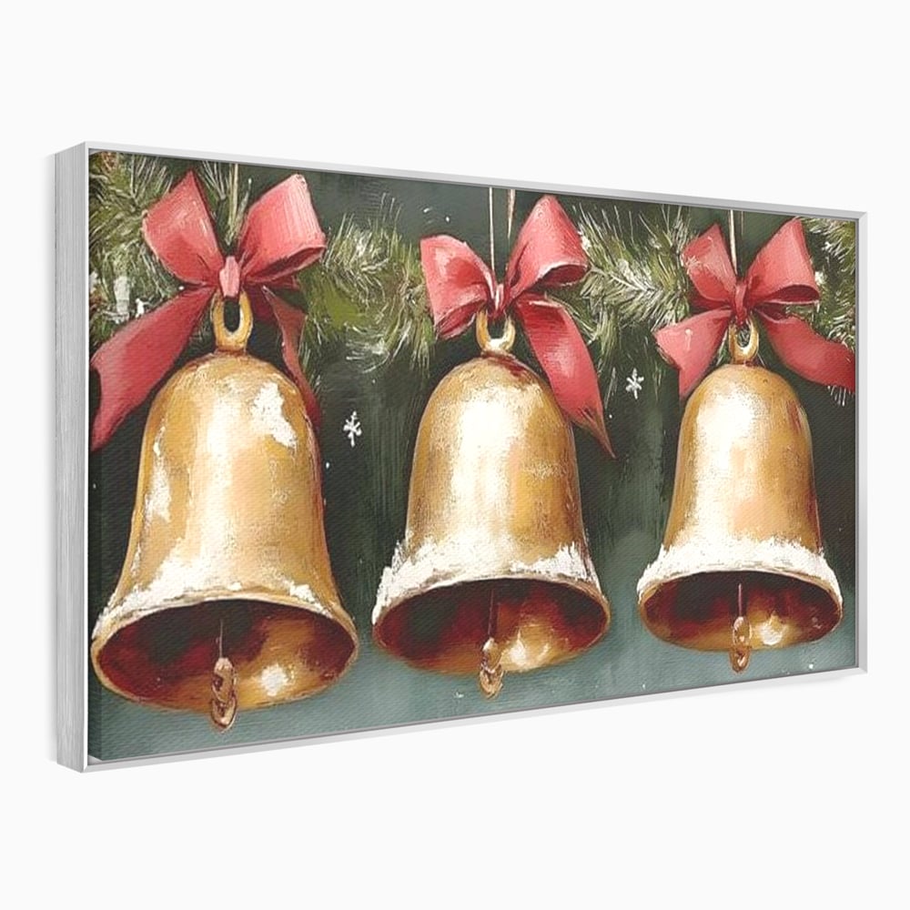 Leinwand Wandkunst Canvas Wall Art Premium, LuxCanva® D1084, Holiday Echos, Glocken, Weihnachten, Golden, Rot, Früchte, Tanne, Grün, Magie, Klang, Äste, Zweige, Tradition, Freude, Dezember, fröhlich, Kinderzimmer, Wohnzimmer, Schlafzimmer