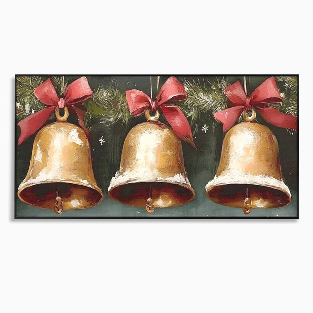 Leinwand Wandkunst Canvas Wall Art Premium, LuxCanva® D1084, Holiday Echos, Glocken, Weihnachten, Golden, Rot, Früchte, Tanne, Grün, Magie, Klang, Äste, Zweige, Tradition, Freude, Dezember, fröhlich, Kinderzimmer, Wohnzimmer, Schlafzimmer