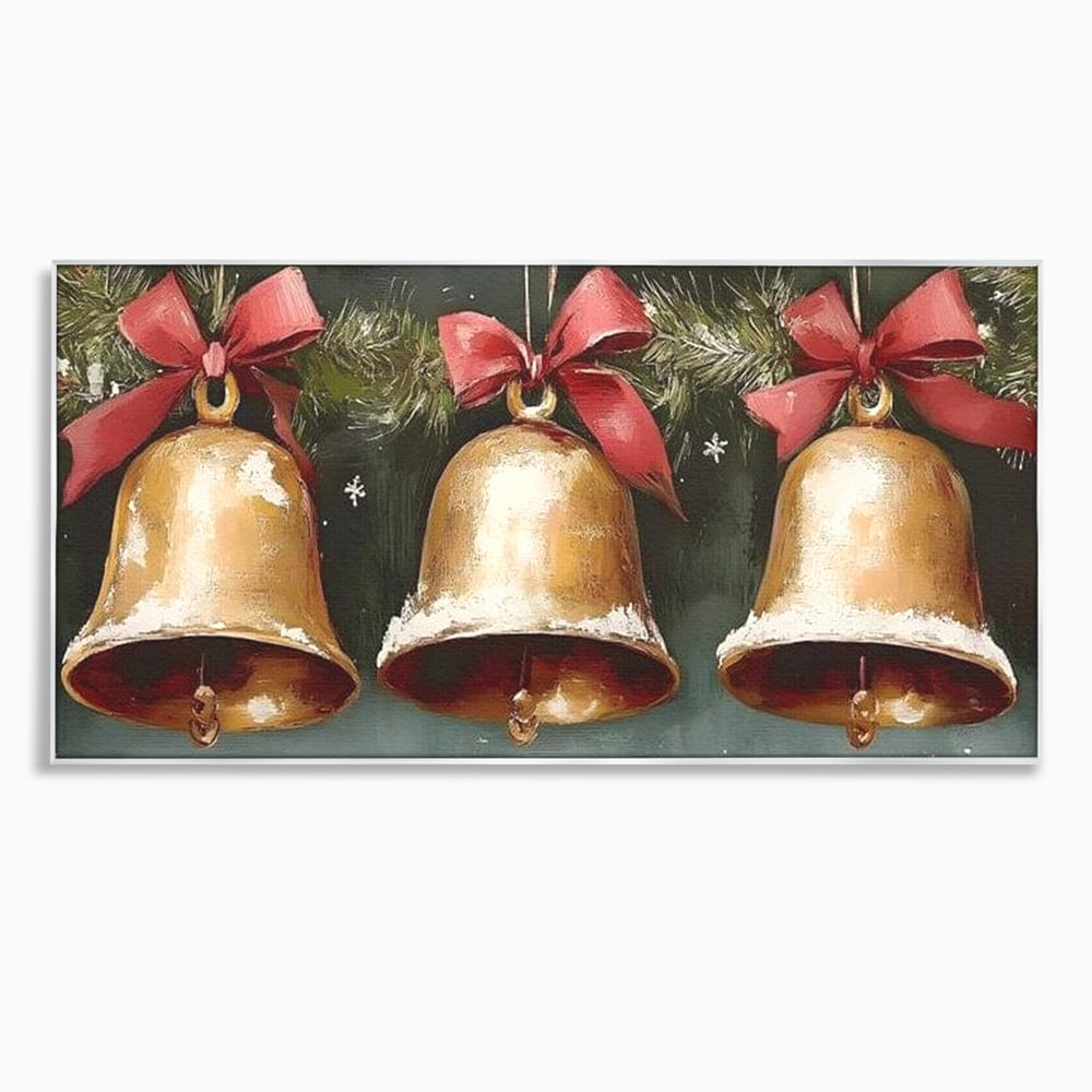 Leinwand Wandkunst Canvas Wall Art Premium, LuxCanva® D1084, Holiday Echos, Glocken, Weihnachten, Golden, Rot, Früchte, Tanne, Grün, Magie, Klang, Äste, Zweige, Tradition, Freude, Dezember, fröhlich, Kinderzimmer, Wohnzimmer, Schlafzimmer