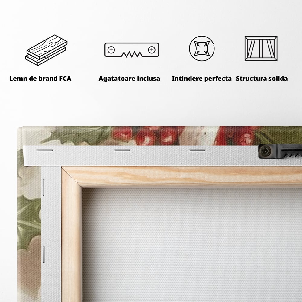Tablou Canvas Premium, LuxCanva® D1085, Acadea Festiva, Candy, Bomboane, Baston, Dulceata, Rosu, Alb, Zahar, Bobite, Frunze, Iarna, Copilarie, Cadouri, Daruit, Emotie, Camera Copil, Living, Dormitor