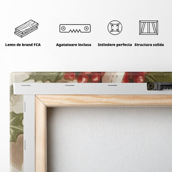 Tablou Canvas Premium, LuxCanva® D1085, Acadea Festiva, Candy, Bomboane, Baston, Dulceata, Rosu, Alb, Zahar, Bobite, Frunze, Iarna, Copilarie, Cadouri, Daruit, Emotie, Camera Copil, Living, Dormitor