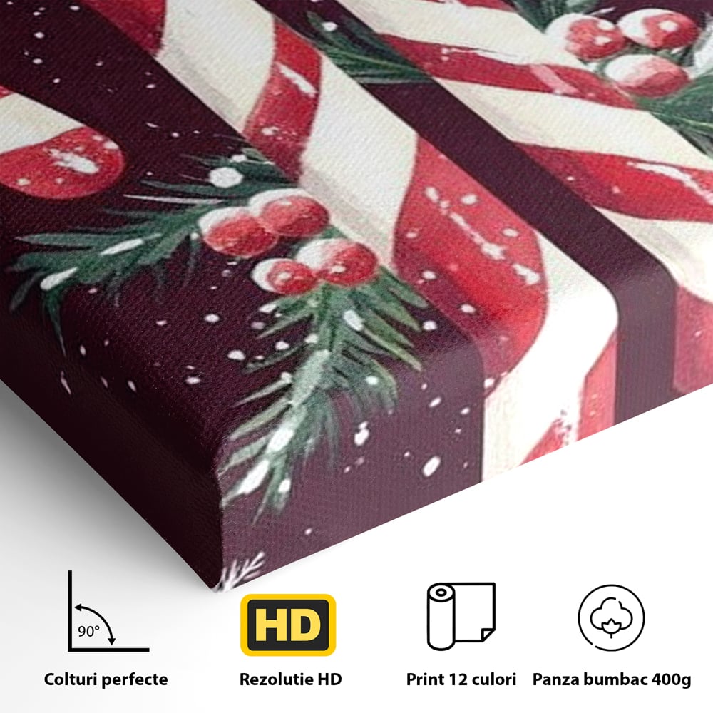 Leinwandbilder Premium, LuxCanva® D1086, Festliches Duo, Süß, Herz, Weihnachten, Rot, Symbole, Süß, Magie, Stöcke, Geist, Freude, Geschenke, Geschenke, Geschenke, Geist, Weiß, Weiß, Kirsche, Kinderzimmer, Wohnen, Schlafzimmer