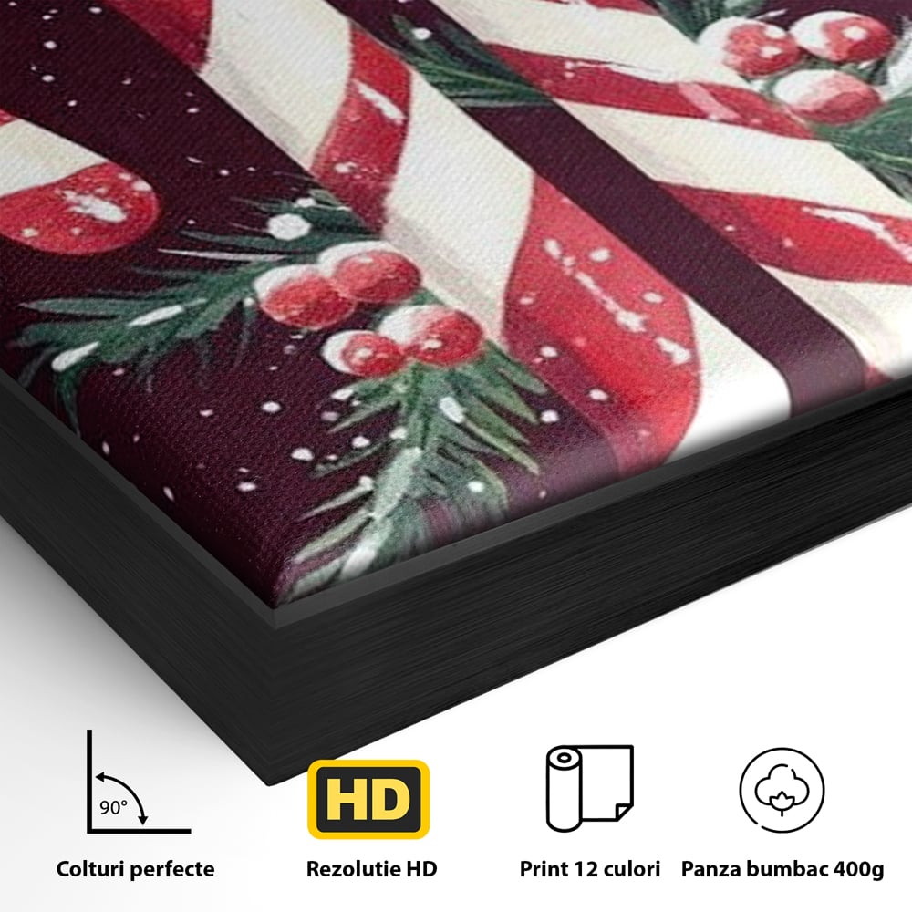 Leinwandbilder Premium, LuxCanva® D1086, Festliches Duo, Süß, Herz, Weihnachten, Rot, Symbole, Süß, Magie, Stöcke, Geist, Freude, Geschenke, Geschenke, Geschenke, Geist, Weiß, Weiß, Kirsche, Kinderzimmer, Wohnen, Schlafzimmer