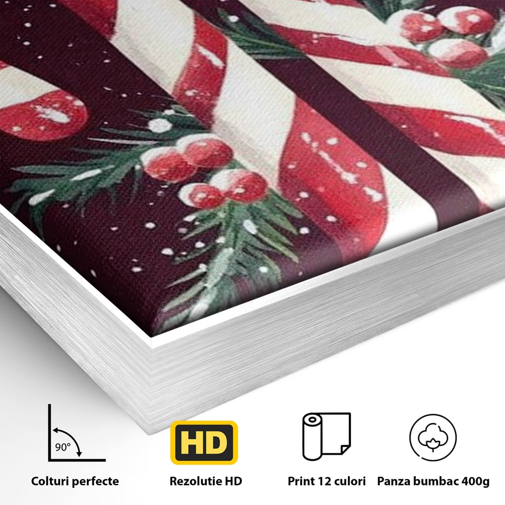 Leinwandbilder Premium, LuxCanva® D1086, Festliches Duo, Süß, Herz, Weihnachten, Rot, Symbole, Süß, Magie, Stöcke, Geist, Freude, Geschenke, Geschenke, Geschenke, Geist, Weiß, Weiß, Kirsche, Kinderzimmer, Wohnen, Schlafzimmer