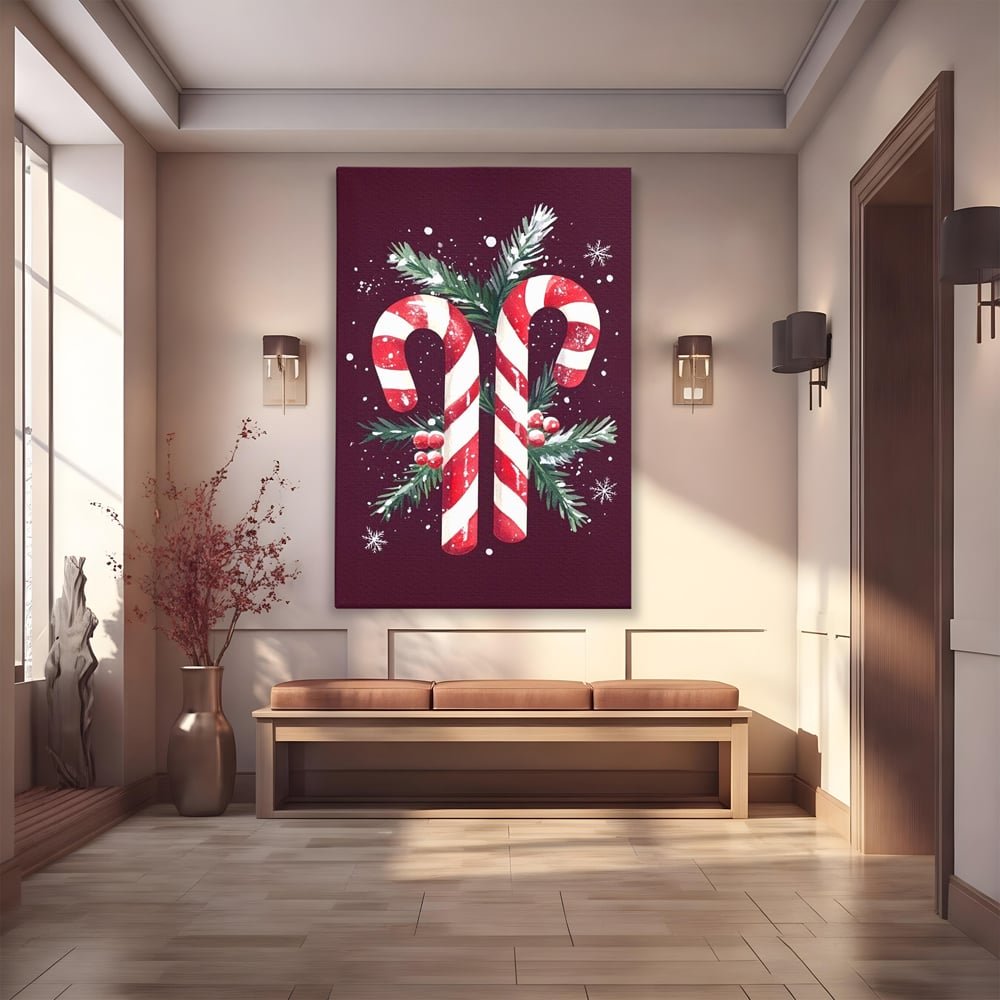 Leinwandbilder Premium, LuxCanva® D1086, Festliches Duo, Süß, Herz, Weihnachten, Rot, Symbole, Süß, Magie, Stöcke, Geist, Freude, Geschenke, Geschenke, Geschenke, Geist, Weiß, Weiß, Kirsche, Kinderzimmer, Wohnen, Schlafzimmer