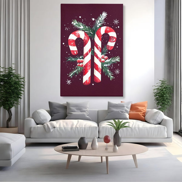 Leinwandbilder Premium, LuxCanva® D1086, Festliches Duo, Süß, Herz, Weihnachten, Rot, Symbole, Süß, Magie, Stöcke, Geist, Freude, Geschenke, Geschenke, Geschenke, Geist, Weiß, Weiß, Kirsche, Kinderzimmer, Wohnen, Schlafzimmer