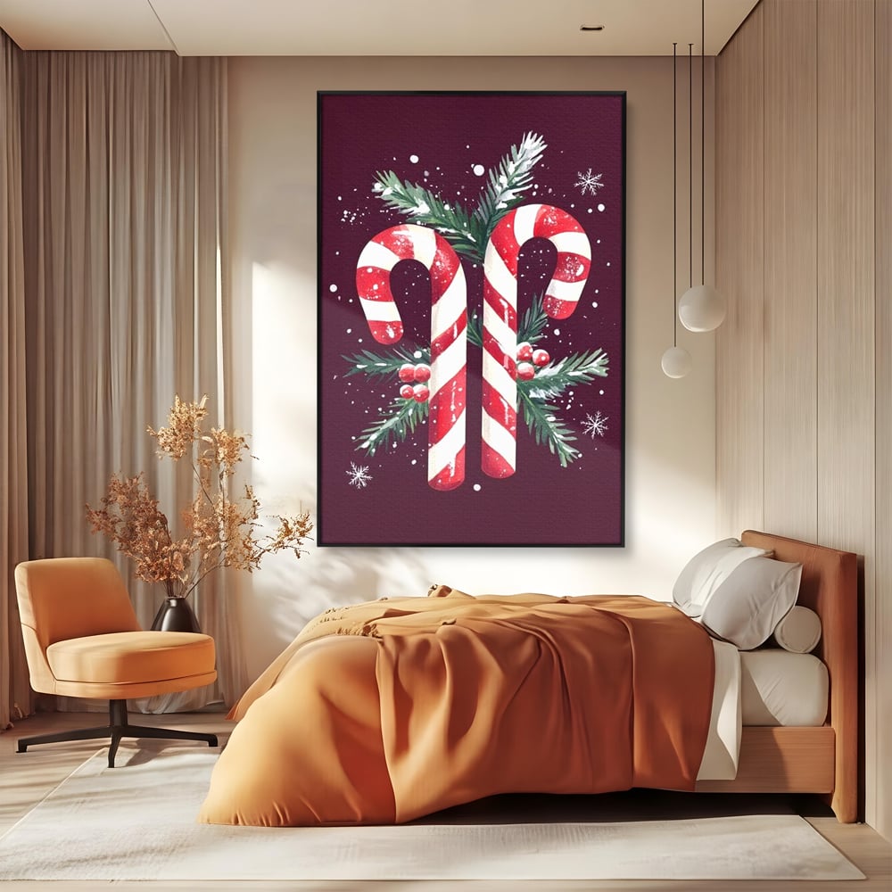 Leinwandbilder Premium, LuxCanva® D1086, Festliches Duo, Süß, Herz, Weihnachten, Rot, Symbole, Süß, Magie, Stöcke, Geist, Freude, Geschenke, Geschenke, Geschenke, Geist, Weiß, Weiß, Kirsche, Kinderzimmer, Wohnen, Schlafzimmer
