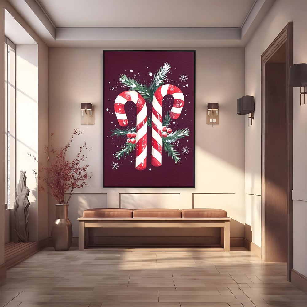 Leinwandbilder Premium, LuxCanva® D1086, Festliches Duo, Süß, Herz, Weihnachten, Rot, Symbole, Süß, Magie, Stöcke, Geist, Freude, Geschenke, Geschenke, Geschenke, Geist, Weiß, Weiß, Kirsche, Kinderzimmer, Wohnen, Schlafzimmer