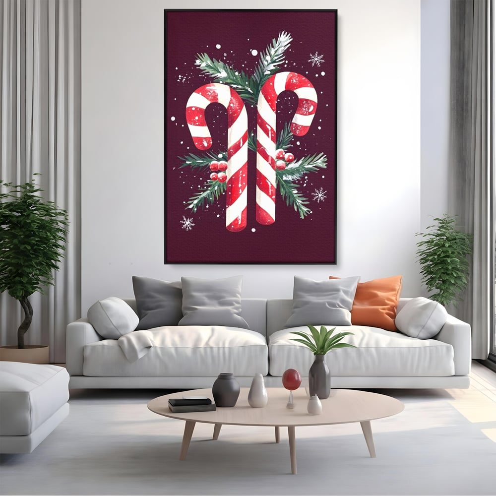 Leinwandbilder Premium, LuxCanva® D1086, Festliches Duo, Süß, Herz, Weihnachten, Rot, Symbole, Süß, Magie, Stöcke, Geist, Freude, Geschenke, Geschenke, Geschenke, Geist, Weiß, Weiß, Kirsche, Kinderzimmer, Wohnen, Schlafzimmer