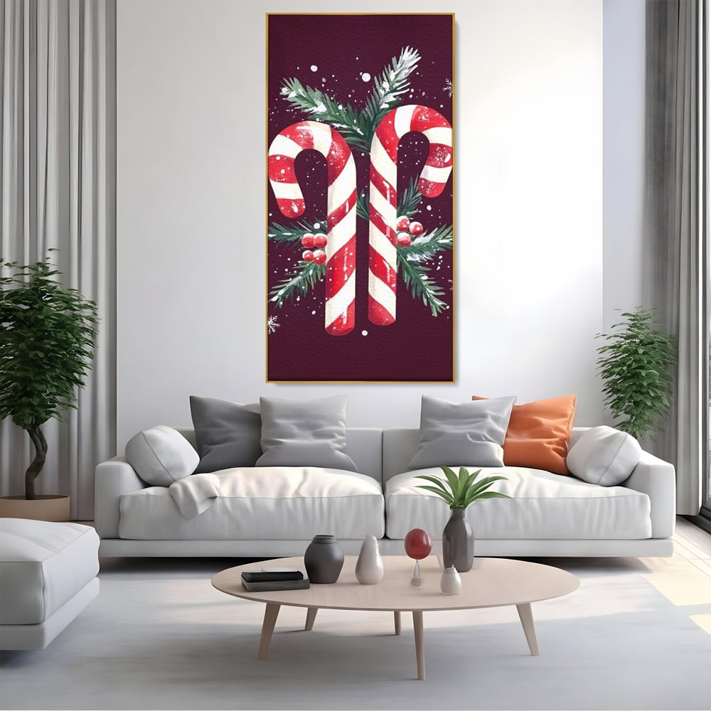 Leinwandbilder Premium, LuxCanva® D1086, Festliches Duo, Süß, Herz, Weihnachten, Rot, Symbole, Süß, Magie, Stöcke, Geist, Freude, Geschenke, Geschenke, Geschenke, Geist, Weiß, Weiß, Kirsche, Kinderzimmer, Wohnen, Schlafzimmer