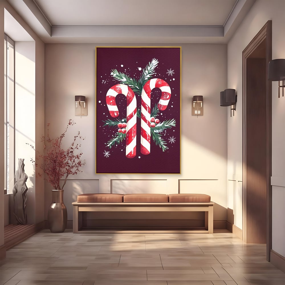Leinwandbilder Premium, LuxCanva® D1086, Festliches Duo, Süß, Herz, Weihnachten, Rot, Symbole, Süß, Magie, Stöcke, Geist, Freude, Geschenke, Geschenke, Geschenke, Geist, Weiß, Weiß, Kirsche, Kinderzimmer, Wohnen, Schlafzimmer