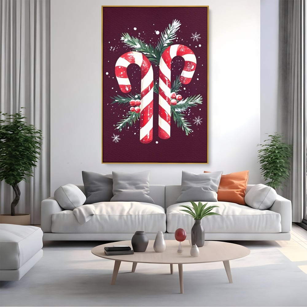 Leinwandbilder Premium, LuxCanva® D1086, Festliches Duo, Süß, Herz, Weihnachten, Rot, Symbole, Süß, Magie, Stöcke, Geist, Freude, Geschenke, Geschenke, Geschenke, Geist, Weiß, Weiß, Kirsche, Kinderzimmer, Wohnen, Schlafzimmer