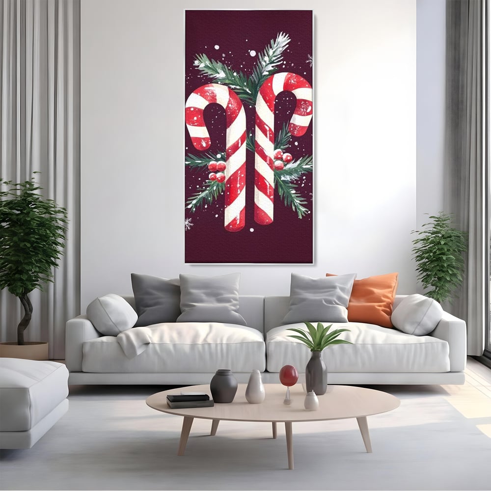 Leinwandbilder Premium, LuxCanva® D1086, Festliches Duo, Süß, Herz, Weihnachten, Rot, Symbole, Süß, Magie, Stöcke, Geist, Freude, Geschenke, Geschenke, Geschenke, Geist, Weiß, Weiß, Kirsche, Kinderzimmer, Wohnen, Schlafzimmer