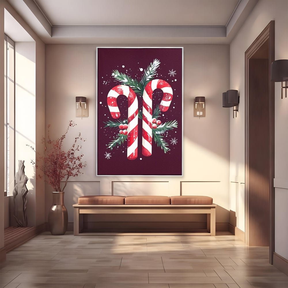 Leinwandbilder Premium, LuxCanva® D1086, Festliches Duo, Süß, Herz, Weihnachten, Rot, Symbole, Süß, Magie, Stöcke, Geist, Freude, Geschenke, Geschenke, Geschenke, Geist, Weiß, Weiß, Kirsche, Kinderzimmer, Wohnen, Schlafzimmer