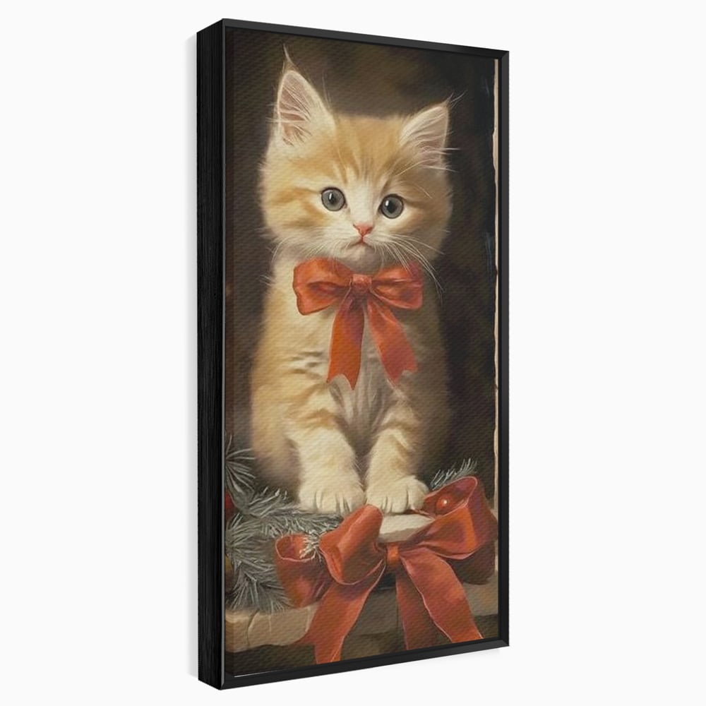 Tablou Canvas Premium, LuxCanva® D1087, Blanita de Poveste, Pisoi, Cadou, Pufos, Blanita, Pui, Spirit, Jucaus, Funda, Dragalas, Felina, Globuri, Rosu, Auriu, Bradut, Cadou, Camera Copil, Living, Dormitor