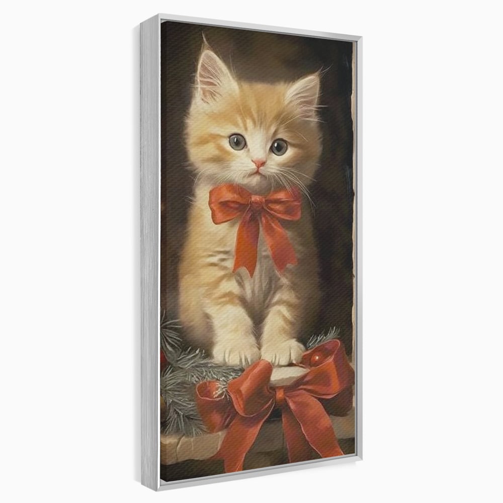 Tablou Canvas Premium, LuxCanva® D1087, Blanita de Poveste, Pisoi, Cadou, Pufos, Blanita, Pui, Spirit, Jucaus, Funda, Dragalas, Felina, Globuri, Rosu, Auriu, Bradut, Cadou, Camera Copil, Living, Dormitor