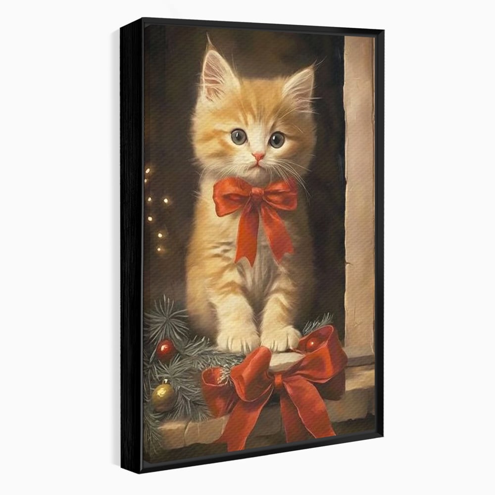 Tablou Canvas Premium, LuxCanva® D1087, Blanita de Poveste, Pisoi, Cadou, Pufos, Blanita, Pui, Spirit, Jucaus, Funda, Dragalas, Felina, Globuri, Rosu, Auriu, Bradut, Cadou, Camera Copil, Living, Dormitor