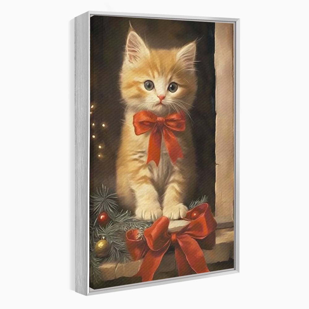 Tablou Canvas Premium, LuxCanva® D1087, Blanita de Poveste, Pisoi, Cadou, Pufos, Blanita, Pui, Spirit, Jucaus, Funda, Dragalas, Felina, Globuri, Rosu, Auriu, Bradut, Cadou, Camera Copil, Living, Dormitor