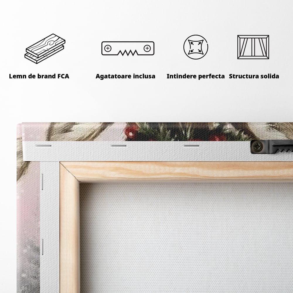 Leinwand Wandbild Canvas Premium, LuxCanva® D1088, Rentier mit Bowler, Geweih, Wild, Tier, Wald, Verwunschen, Schal, Rot, Weihnachtsmann, Schlitten, Flitzer, Füchsin, Kinder, Horn, Kinderzimmer, Wohnzimmer, Schlafzimmer