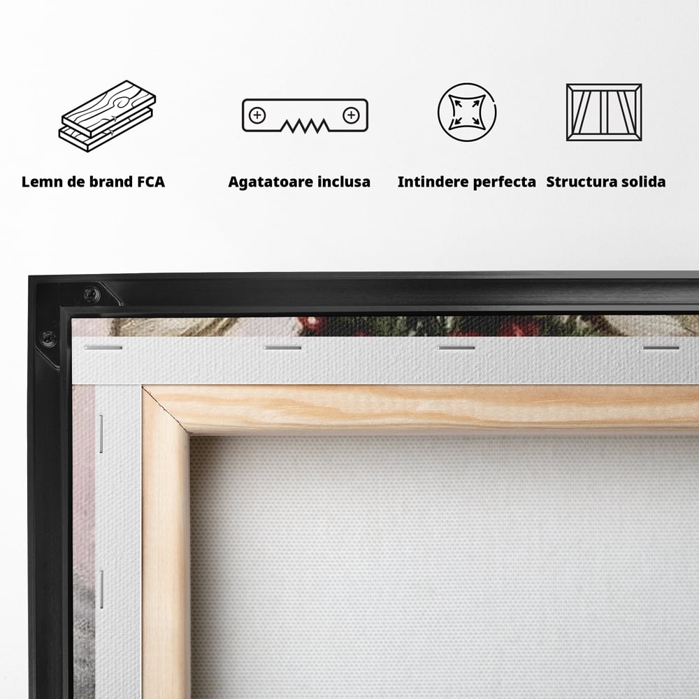Leinwand Wandbild Canvas Premium, LuxCanva® D1088, Rentier mit Bowler, Geweih, Wild, Tier, Wald, Verwunschen, Schal, Rot, Weihnachtsmann, Schlitten, Flitzer, Füchsin, Kinder, Horn, Kinderzimmer, Wohnzimmer, Schlafzimmer