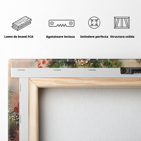 Leinwand Wandkunst Canvas Premium, LuxCanva® D1089, Carol Bells, Gold, Weihnachten, Weihnachten, Glitzern, Echo, Festlich, Magie, Klang, Geist, Gerücht, Tanne, Symphonie, Kiefer, Zapfen, Winter, Rot, Kinderzimmer, Wohnen, Schlafzimmer