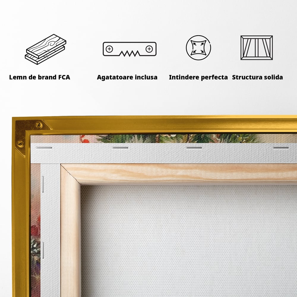 Leinwand Wandkunst Canvas Premium, LuxCanva® D1089, Carol Bells, Gold, Weihnachten, Weihnachten, Glitzern, Echo, Festlich, Magie, Klang, Geist, Gerücht, Tanne, Symphonie, Kiefer, Zapfen, Winter, Rot, Kinderzimmer, Wohnen, Schlafzimmer
