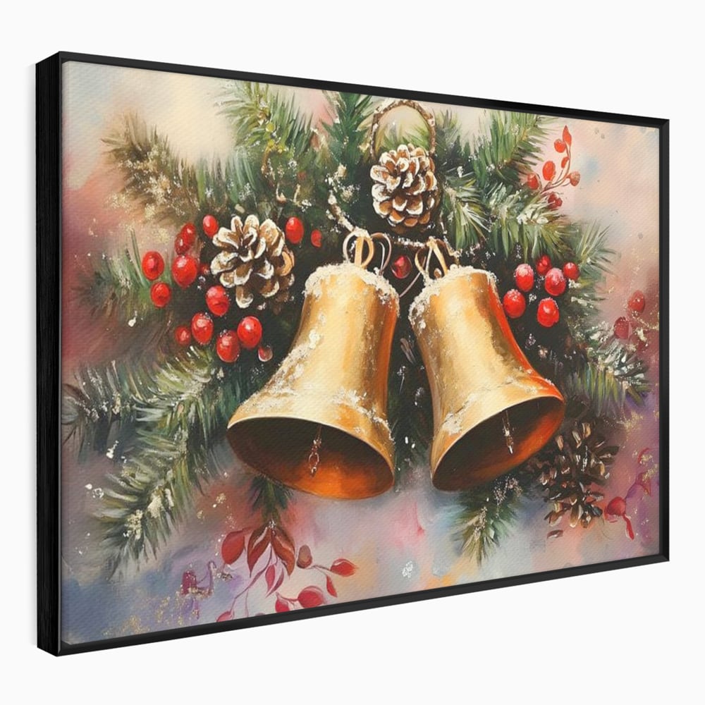 Leinwand Wandkunst Canvas Premium, LuxCanva® D1089, Carol Bells, Gold, Weihnachten, Weihnachten, Glitzern, Echo, Festlich, Magie, Klang, Geist, Gerücht, Tanne, Symphonie, Kiefer, Zapfen, Winter, Rot, Kinderzimmer, Wohnen, Schlafzimmer