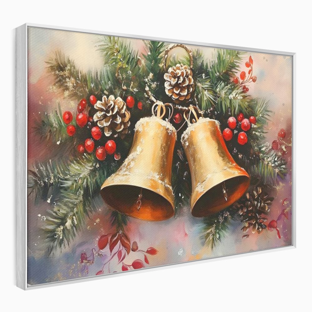 Leinwand Wandkunst Canvas Premium, LuxCanva® D1089, Carol Bells, Gold, Weihnachten, Weihnachten, Glitzern, Echo, Festlich, Magie, Klang, Geist, Gerücht, Tanne, Symphonie, Kiefer, Zapfen, Winter, Rot, Kinderzimmer, Wohnen, Schlafzimmer