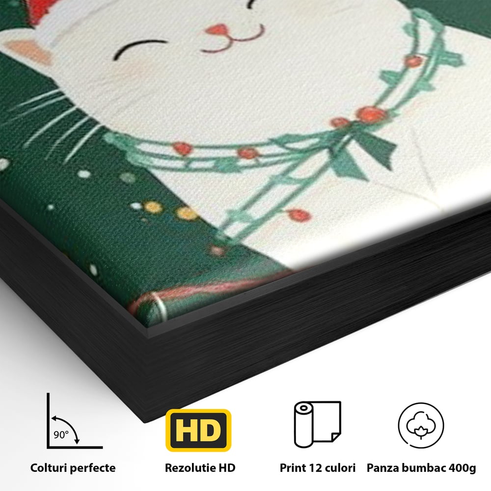 Leinwand Wandkunst Canvas Premium, LuxCanva® D1092, Weihnachten, Ballons, Geschenke, Katze, Katzen, kuschelig, Tier, Gefährte, grün, rot, Freude, Magie, Babyzimmer, Wohnen, Schlafzimmer