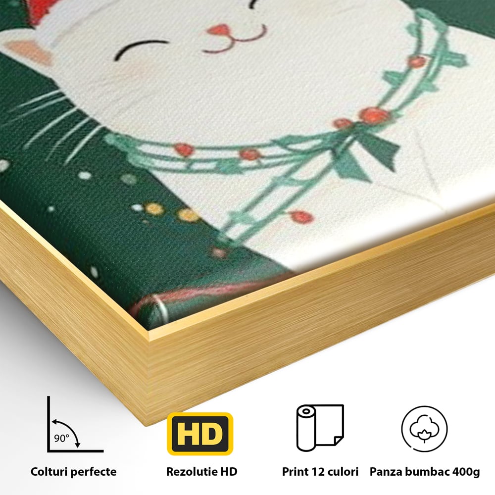 Leinwand Wandkunst Canvas Premium, LuxCanva® D1092, Weihnachten, Ballons, Geschenke, Katze, Katzen, kuschelig, Tier, Gefährte, grün, rot, Freude, Magie, Babyzimmer, Wohnen, Schlafzimmer