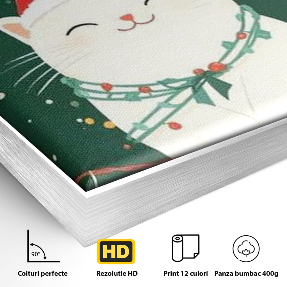 Leinwand Wandkunst Canvas Premium, LuxCanva® D1092, Weihnachten, Ballons, Geschenke, Katze, Katzen, kuschelig, Tier, Gefährte, grün, rot, Freude, Magie, Babyzimmer, Wohnen, Schlafzimmer