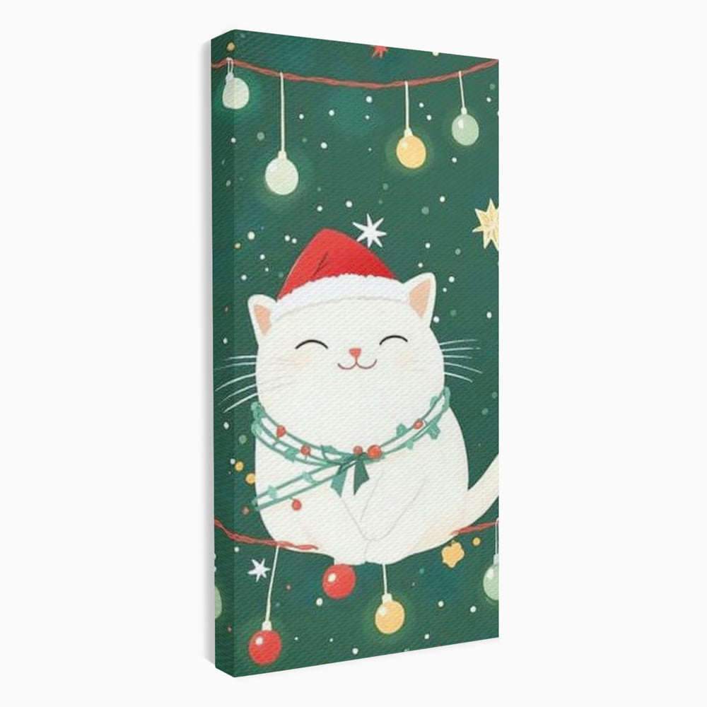 Leinwand Wandkunst Canvas Premium, LuxCanva® D1092, Weihnachten, Ballons, Geschenke, Katze, Katzen, kuschelig, Tier, Gefährte, grün, rot, Freude, Magie, Babyzimmer, Wohnen, Schlafzimmer