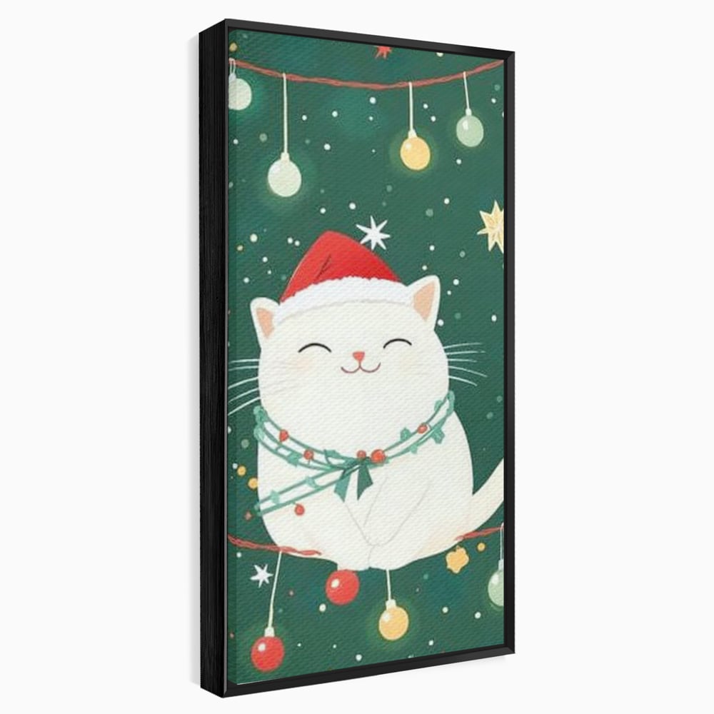 Leinwand Wandkunst Canvas Premium, LuxCanva® D1092, Weihnachten, Ballons, Geschenke, Katze, Katzen, kuschelig, Tier, Gefährte, grün, rot, Freude, Magie, Babyzimmer, Wohnen, Schlafzimmer