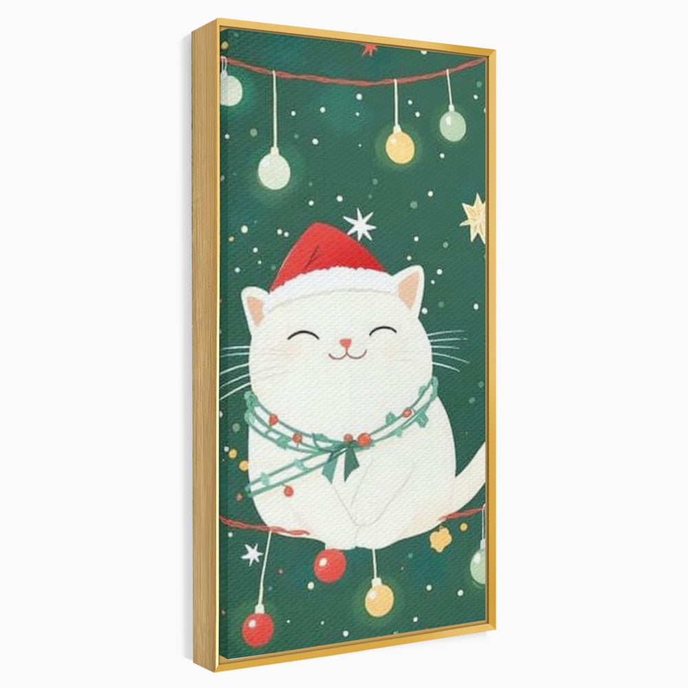 Leinwand Wandkunst Canvas Premium, LuxCanva® D1092, Weihnachten, Ballons, Geschenke, Katze, Katzen, kuschelig, Tier, Gefährte, grün, rot, Freude, Magie, Babyzimmer, Wohnen, Schlafzimmer
