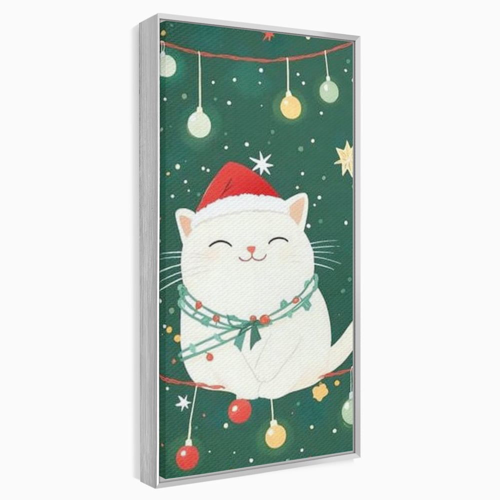 Leinwand Wandkunst Canvas Premium, LuxCanva® D1092, Weihnachten, Ballons, Geschenke, Katze, Katzen, kuschelig, Tier, Gefährte, grün, rot, Freude, Magie, Babyzimmer, Wohnen, Schlafzimmer