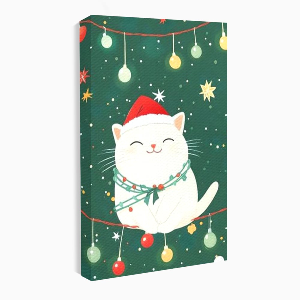 Leinwand Wandkunst Canvas Premium, LuxCanva® D1092, Weihnachten, Ballons, Geschenke, Katze, Katzen, kuschelig, Tier, Gefährte, grün, rot, Freude, Magie, Babyzimmer, Wohnen, Schlafzimmer