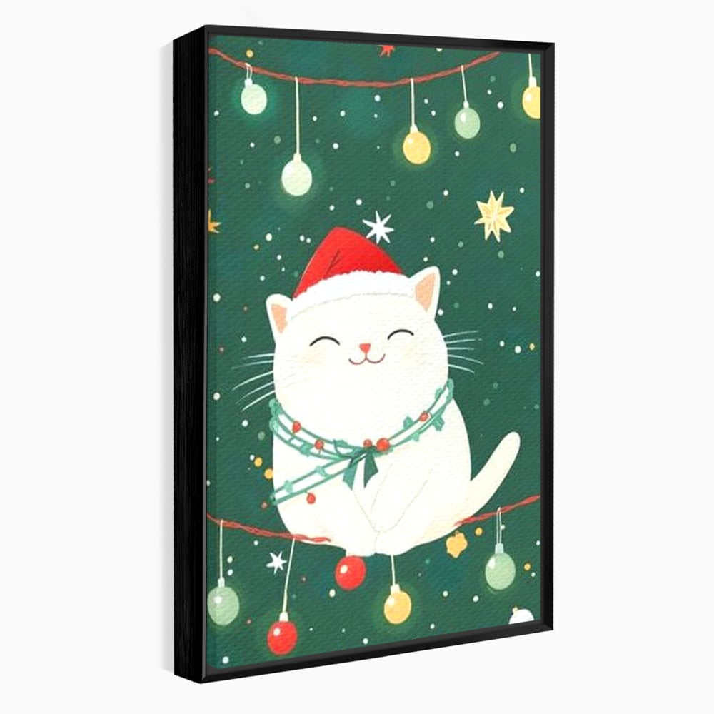 Leinwand Wandkunst Canvas Premium, LuxCanva® D1092, Weihnachten, Ballons, Geschenke, Katze, Katzen, kuschelig, Tier, Gefährte, grün, rot, Freude, Magie, Babyzimmer, Wohnen, Schlafzimmer