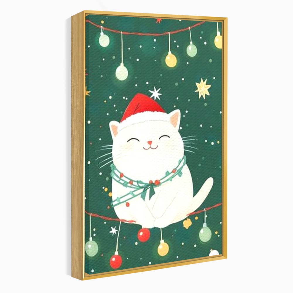 Leinwand Wandkunst Canvas Premium, LuxCanva® D1092, Weihnachten, Ballons, Geschenke, Katze, Katzen, kuschelig, Tier, Gefährte, grün, rot, Freude, Magie, Babyzimmer, Wohnen, Schlafzimmer