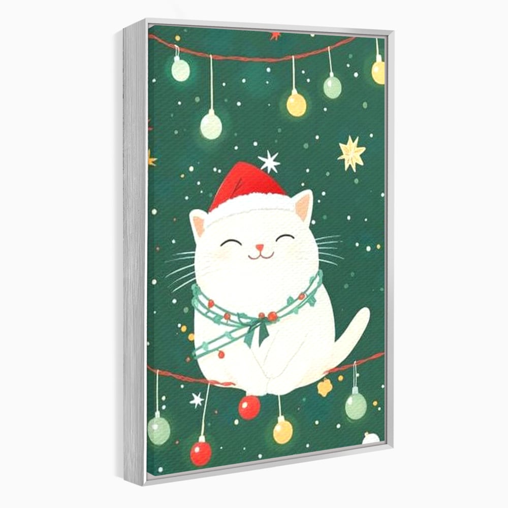 Leinwand Wandkunst Canvas Premium, LuxCanva® D1092, Weihnachten, Ballons, Geschenke, Katze, Katzen, kuschelig, Tier, Gefährte, grün, rot, Freude, Magie, Babyzimmer, Wohnen, Schlafzimmer