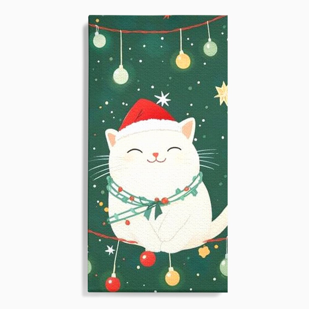 Leinwand Wandkunst Canvas Premium, LuxCanva® D1092, Weihnachten, Ballons, Geschenke, Katze, Katzen, kuschelig, Tier, Gefährte, grün, rot, Freude, Magie, Babyzimmer, Wohnen, Schlafzimmer