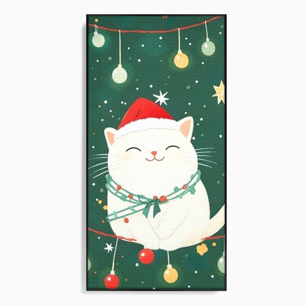 Leinwand Wandkunst Canvas Premium, LuxCanva® D1092, Weihnachten, Ballons, Geschenke, Katze, Katzen, kuschelig, Tier, Gefährte, grün, rot, Freude, Magie, Babyzimmer, Wohnen, Schlafzimmer
