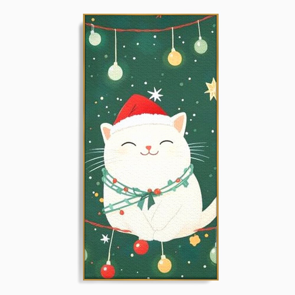 Leinwand Wandkunst Canvas Premium, LuxCanva® D1092, Weihnachten, Ballons, Geschenke, Katze, Katzen, kuschelig, Tier, Gefährte, grün, rot, Freude, Magie, Babyzimmer, Wohnen, Schlafzimmer