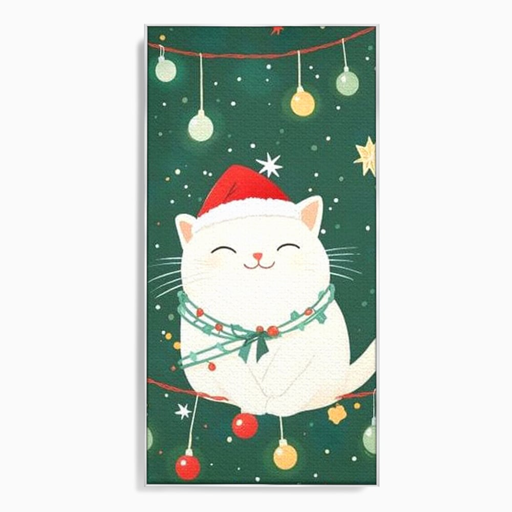 Leinwand Wandkunst Canvas Premium, LuxCanva® D1092, Weihnachten, Ballons, Geschenke, Katze, Katzen, kuschelig, Tier, Gefährte, grün, rot, Freude, Magie, Babyzimmer, Wohnen, Schlafzimmer
