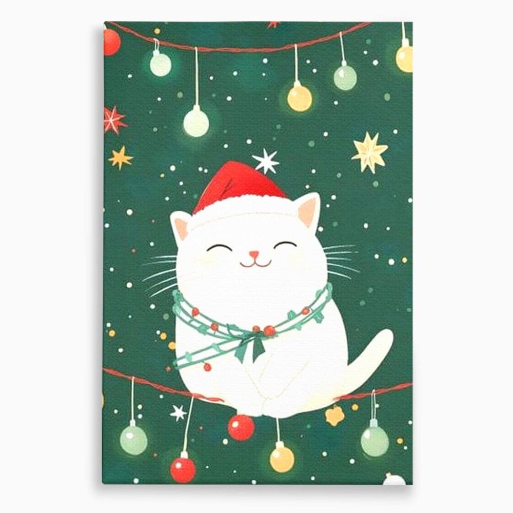 Leinwand Wandkunst Canvas Premium, LuxCanva® D1092, Weihnachten, Ballons, Geschenke, Katze, Katzen, kuschelig, Tier, Gefährte, grün, rot, Freude, Magie, Babyzimmer, Wohnen, Schlafzimmer